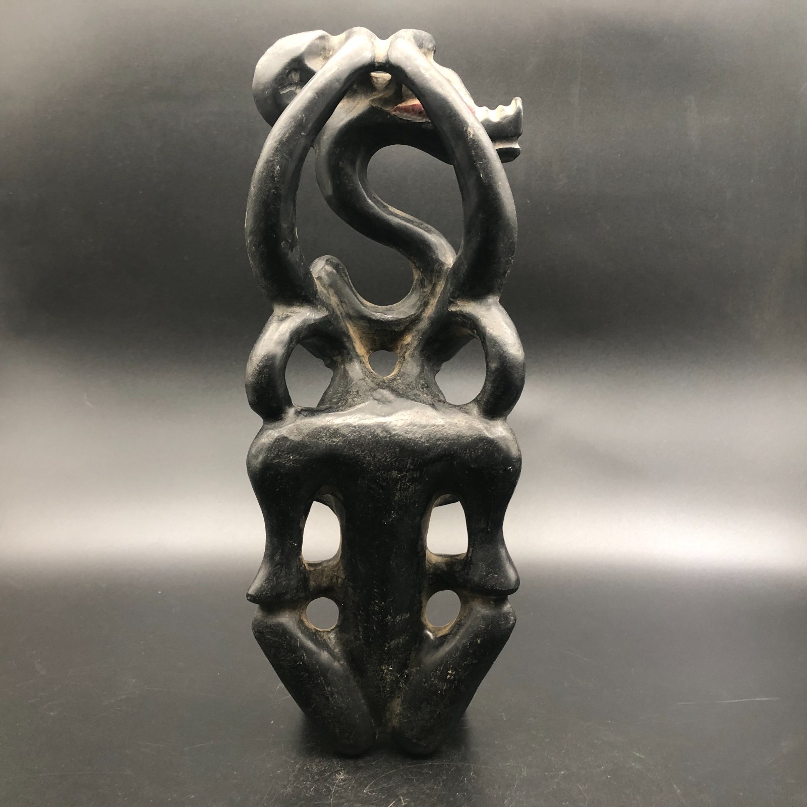 Old HongShan Culture Meteorite Jade Hand-Carved Sun God Helios&Pig Dragon Statue