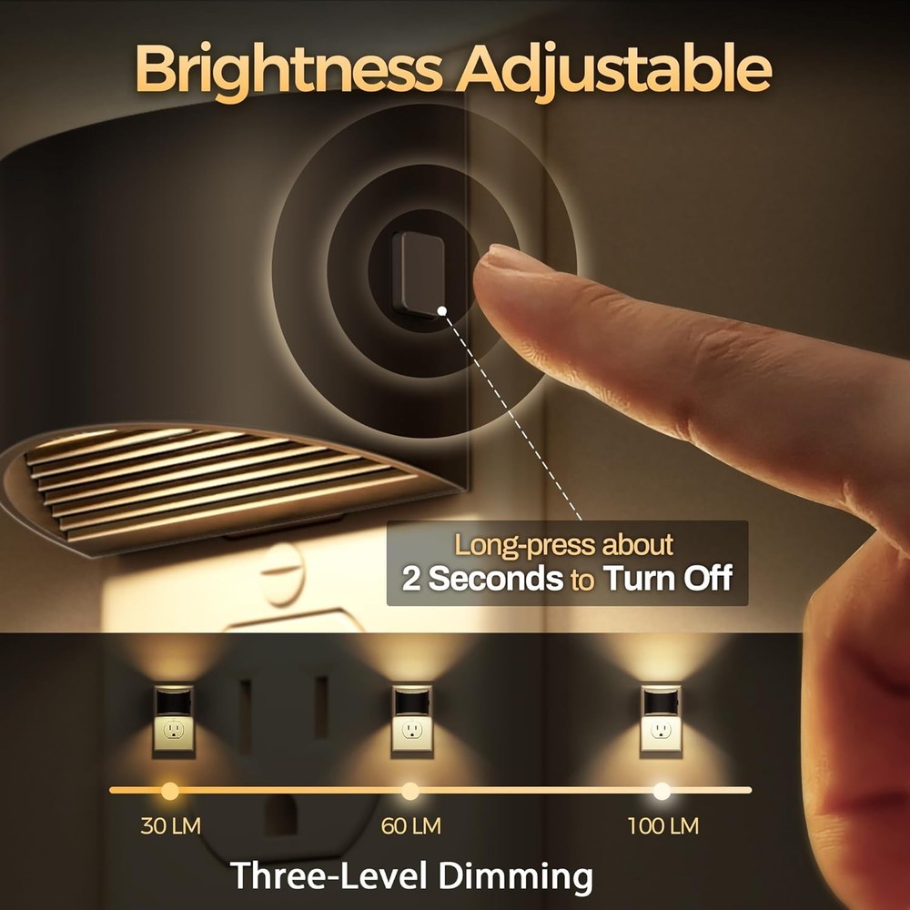 LED Night Light[2 Pack] Night Lights Plug Into Wall 3 Level Brightness Adjustabl