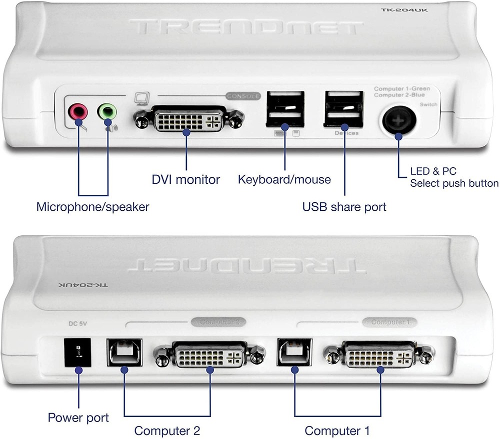 TRENDnet 2-Port DVI/USB KVM Switch Kit with Audio (Includes 2x KVM cables)