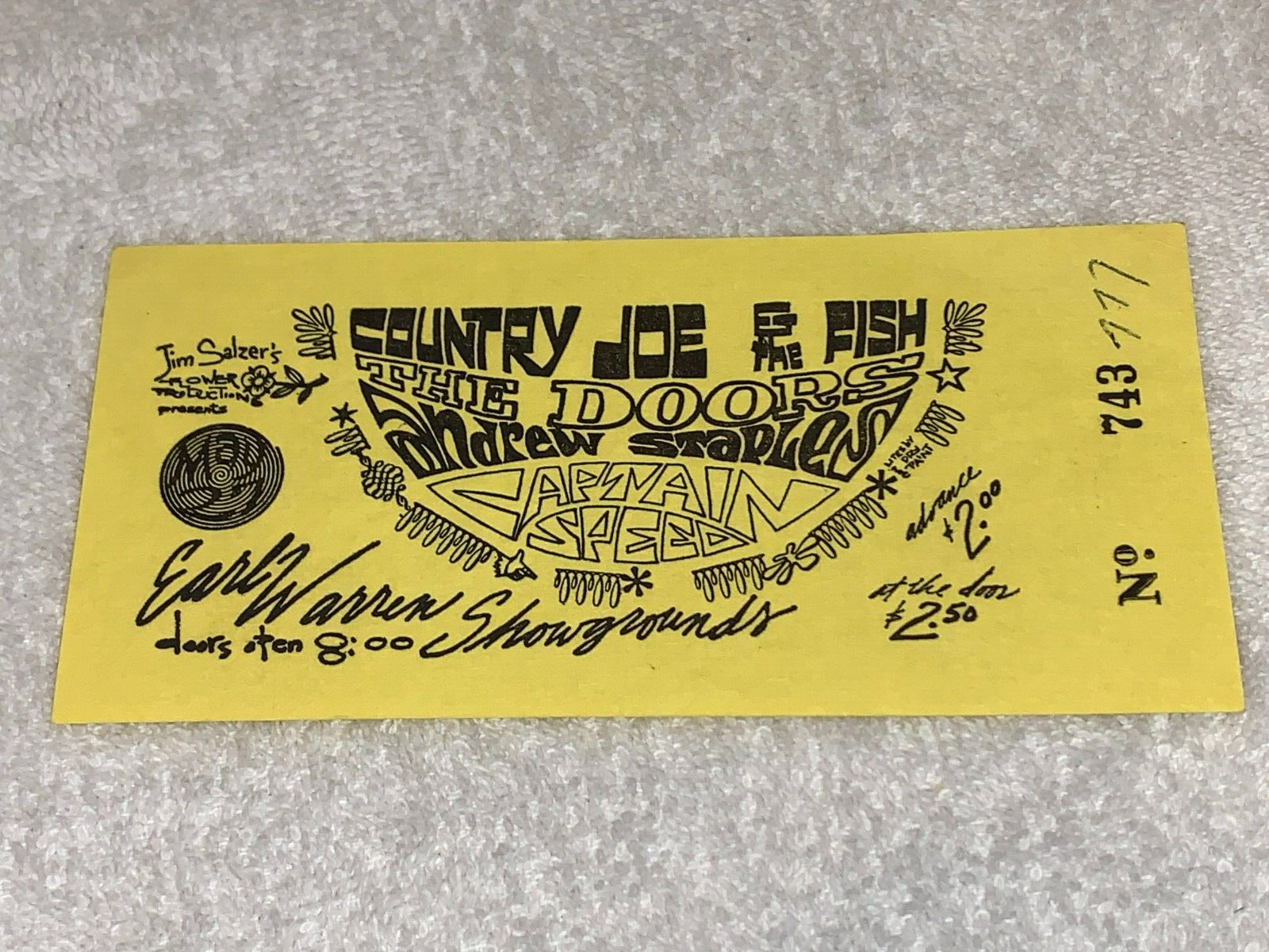 THE DOORS ORIGINAL 1967 UNUSED TICKET JIM MORRISON SANTA BARBARA Ephemera USA