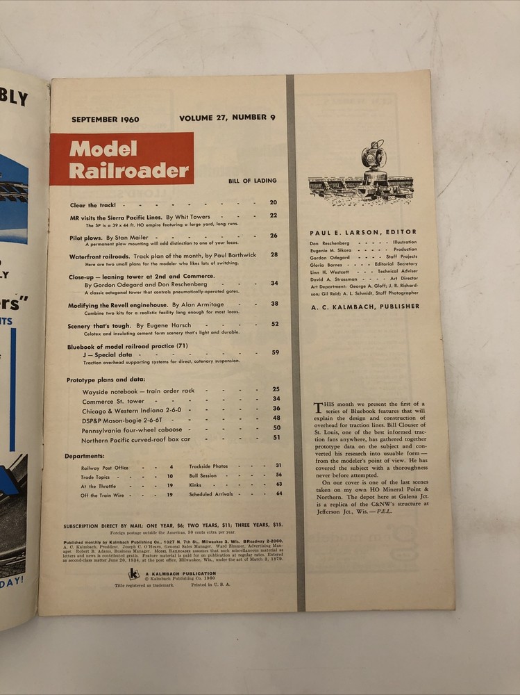 Model Railroader Magazine September 1960