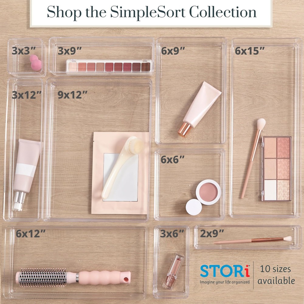 SimpleSort 6-Piece Stackable Clear Drawer Organizer Set | 3" x 3" x 2" Square...