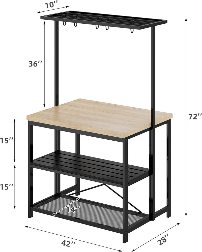 Multi-Functional 42"/47" Bakers Rack Kitchen Island Table w/ Open Storage & Hook