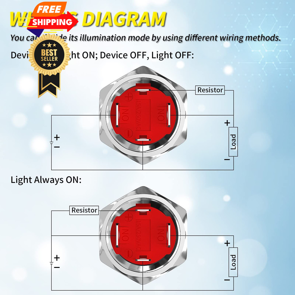 Momentary Push Button Switch 20 Amp 12V Start 19mm SPST Silver