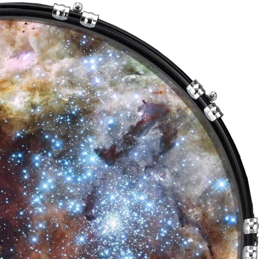 Custom 22" Aquarian Kick Bass Drum Head Graphical Image Front Skin Space Clouds