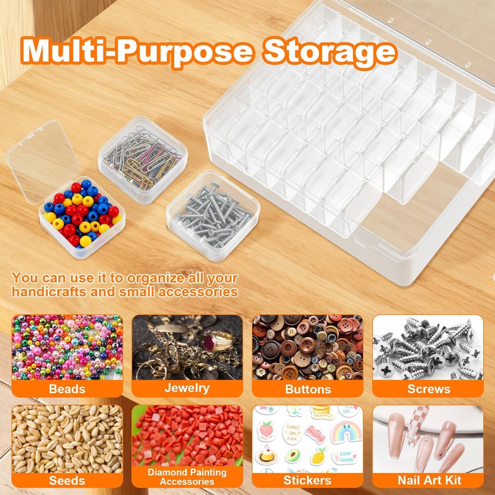 Bead Organizer Box, 30 Pcs Clear Plastic Storage Containers Features Hinged L...