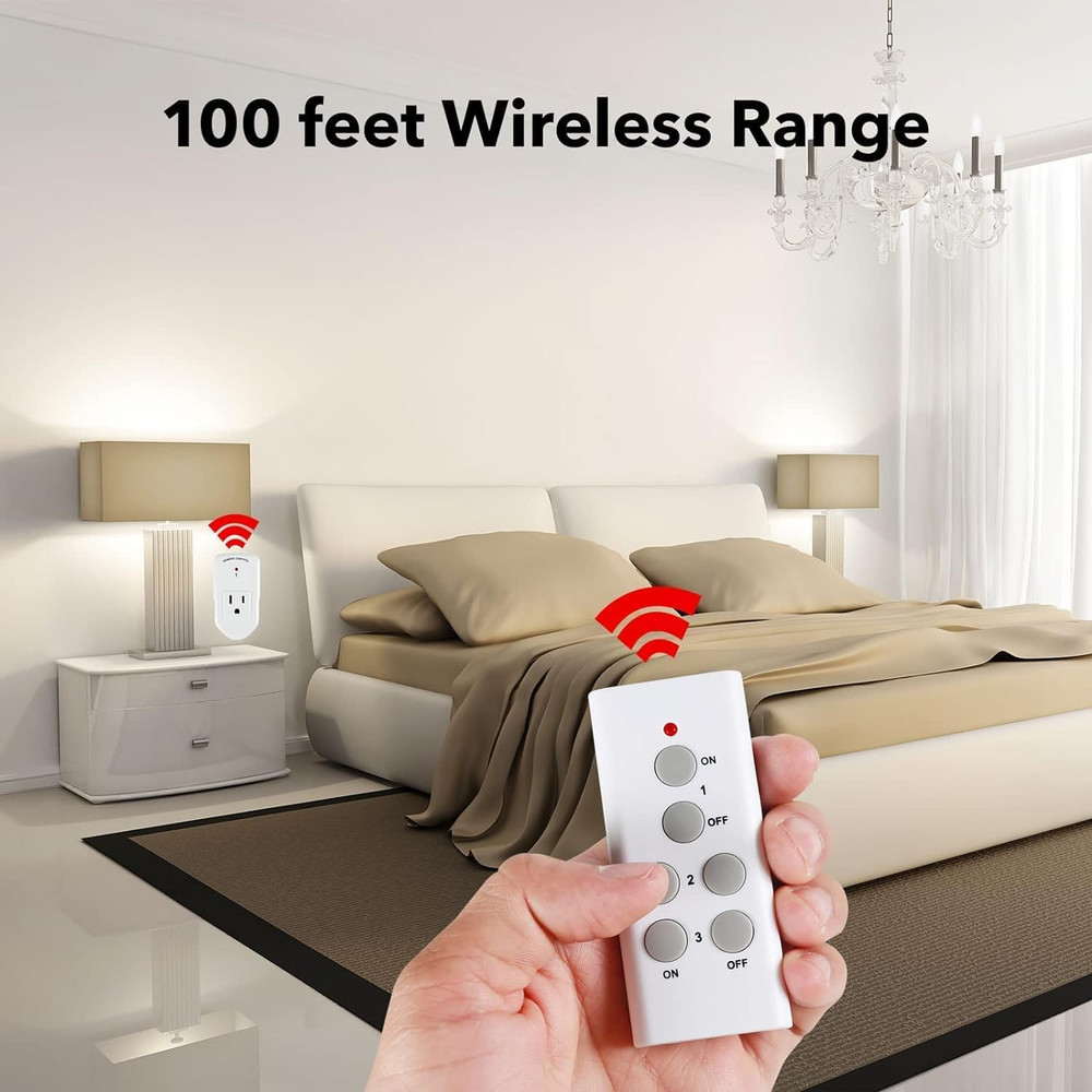 Wireless Remote Power Plug Outlet 100ft Control Switch White
