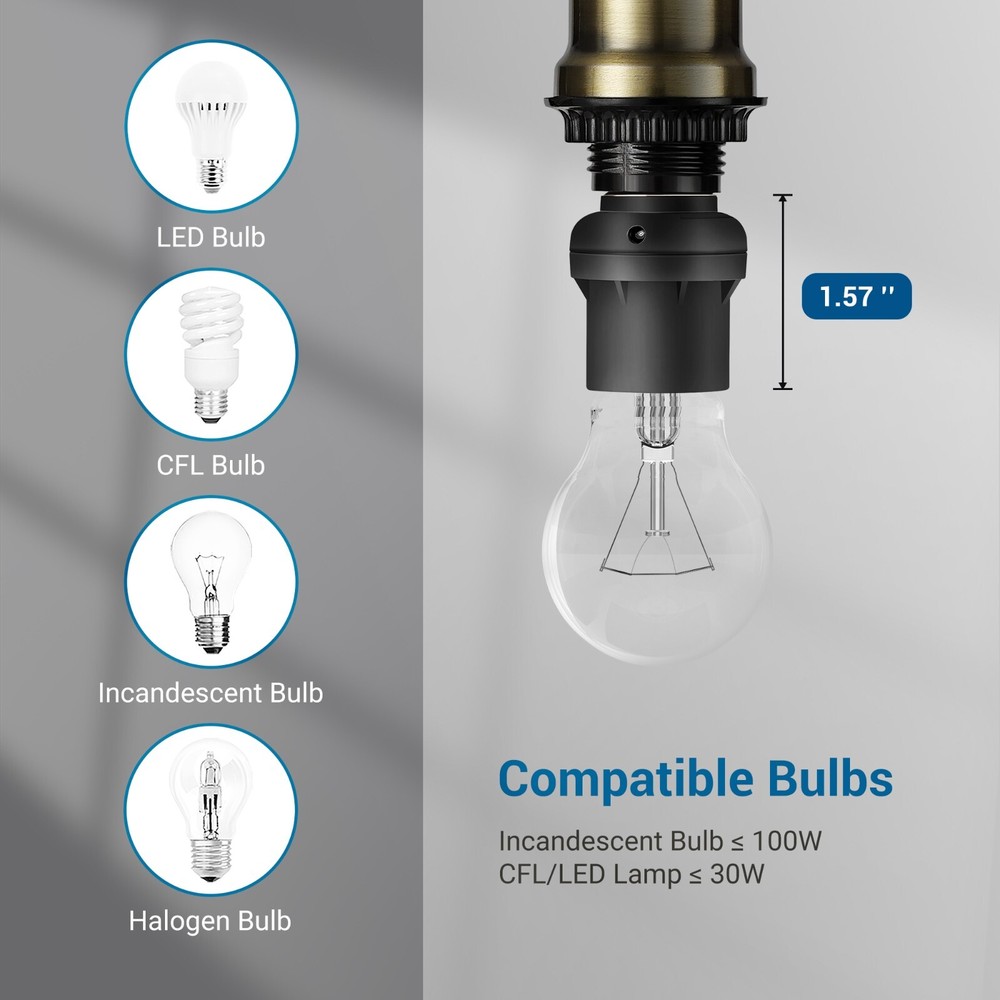 DEWENWIL 6 Pack Dusk to Dawn Light Socket Light Bulb Socket Compatible Black