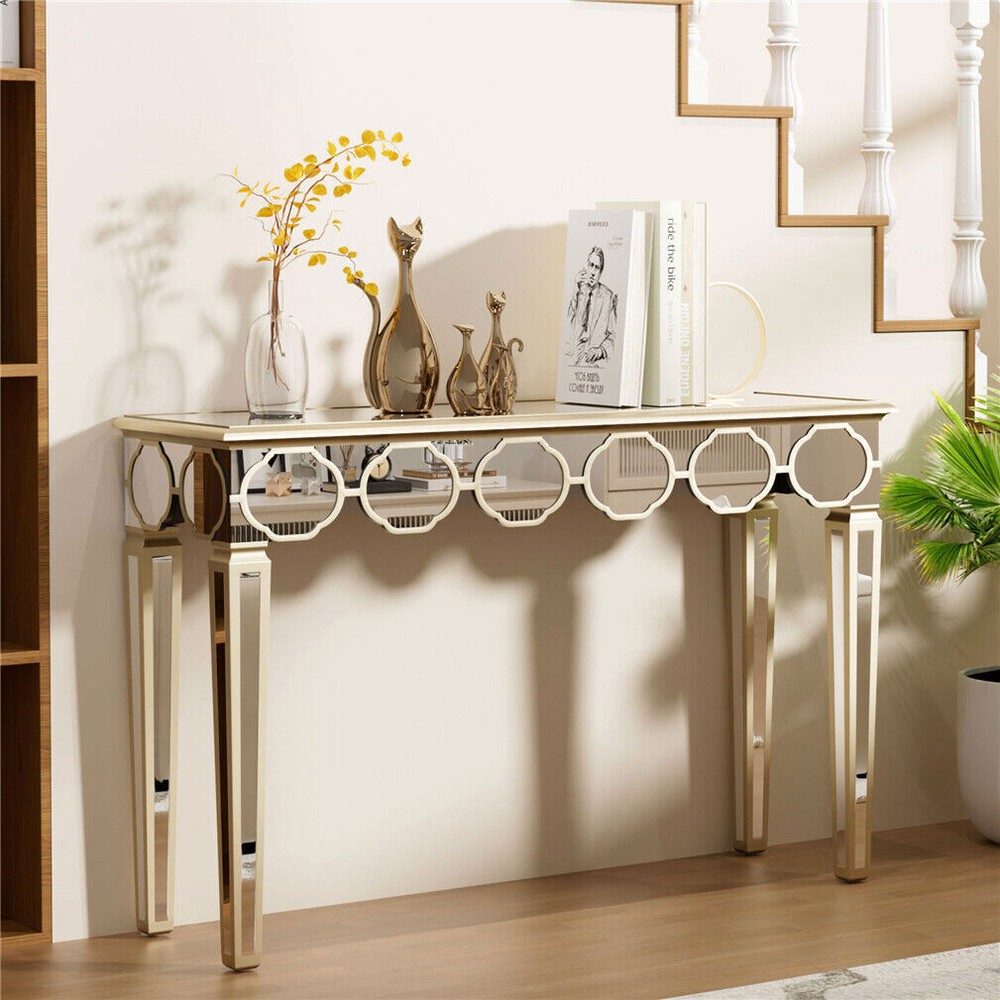 Mirrored Console Table Narrow Silver Entryway Sofa Table for Home Office Storage