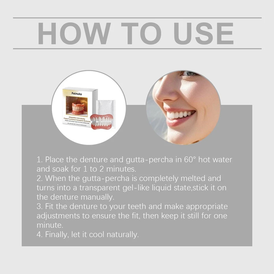 Full Denture Set Upper Lower False Teeth Replacement for Men Women