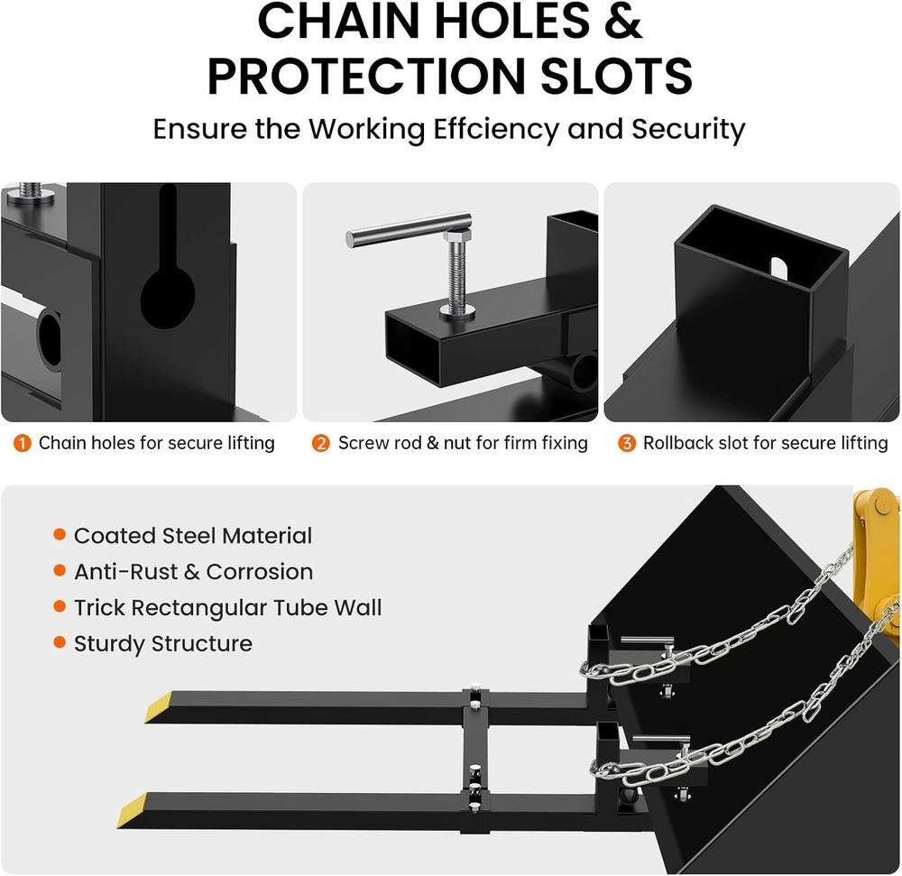 43" 1500Lbs Pallet Forks with Adjustable Stabilizer Bar Front Loader Forks