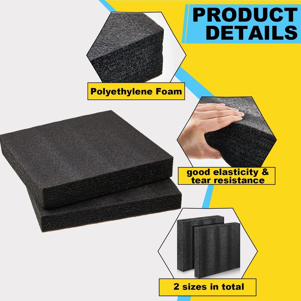 2 Pcs Customizable Polyethylene Foam Packing Foam Insert Sheets Thick Black S...