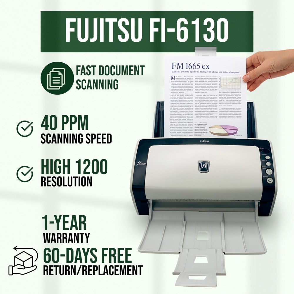 Fujitsu Fi-6130 Advanced Document Scanner for Efficient Workflow w/Accessories