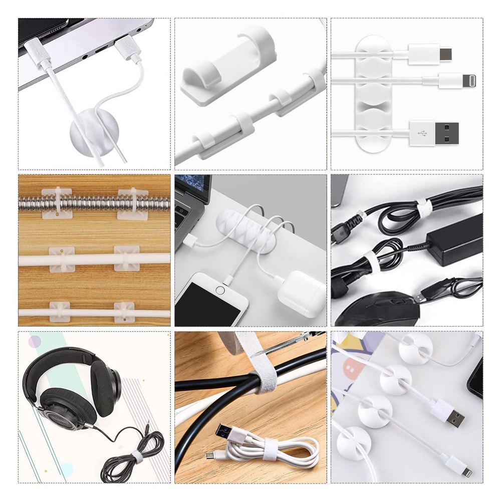White Cable Management Organizer Kit, 2 Wire Sleeve Protector, 41 Self Adhesi...