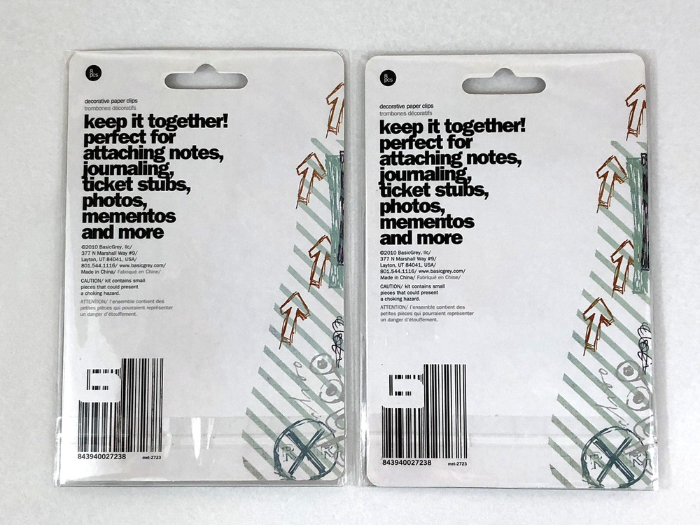 BasicGrey 3 Pkgs Decorative Paper Clips Metal Epoxy Journaling Scrapbooking