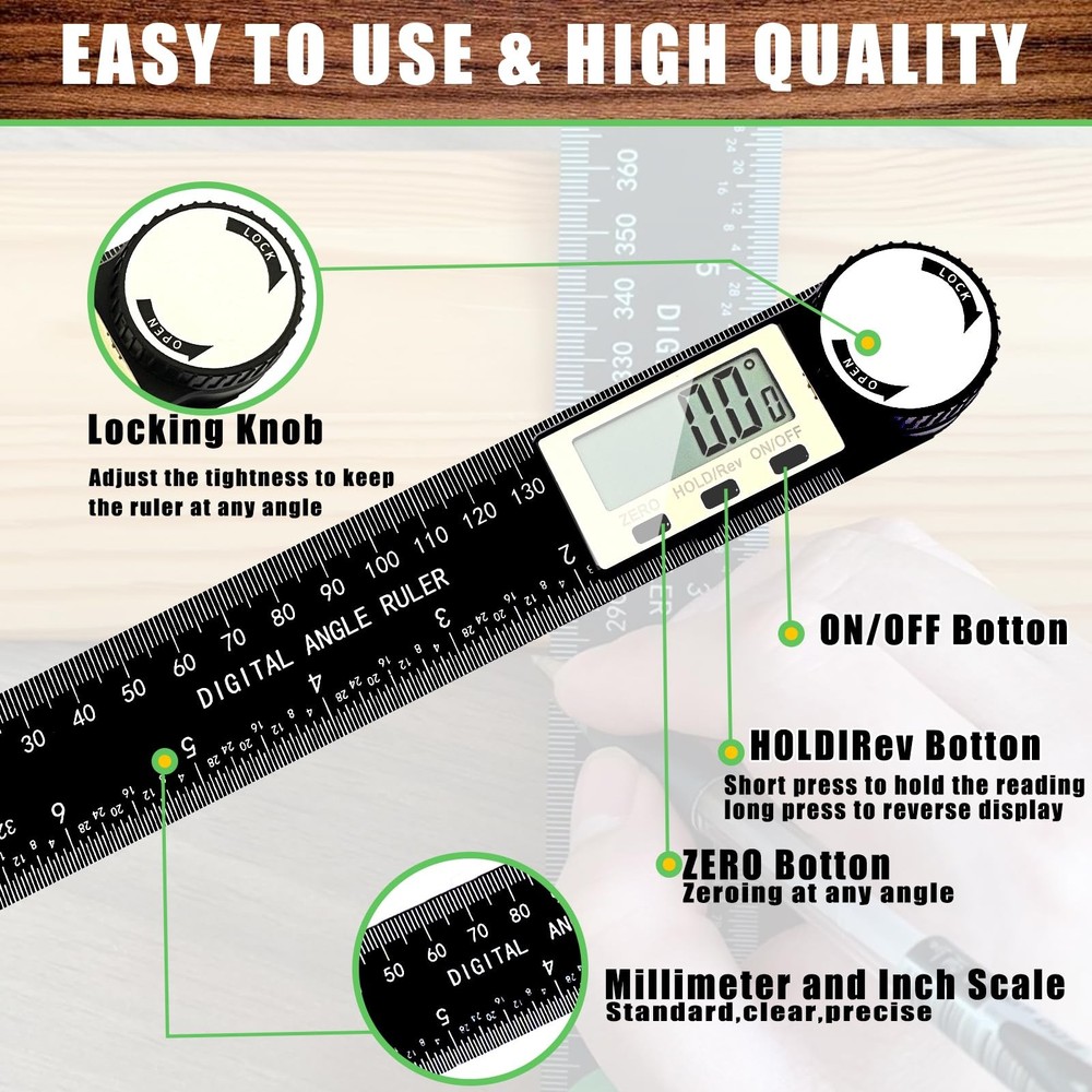 Angle Finder Protractor, 2-in-1 Miter Saw Protractor, 7 Inch/200mm ABS Angle ...
