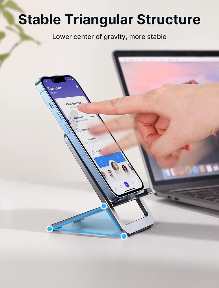 JSAUX Cell Phone Stand, Foldable Aluminum Adjustable 1-PACK, Grey