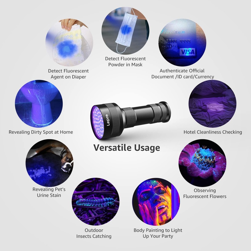 Lepro 51 LEDs UV Light Handheld Blacklight, Flashlight Black zzzz-s,