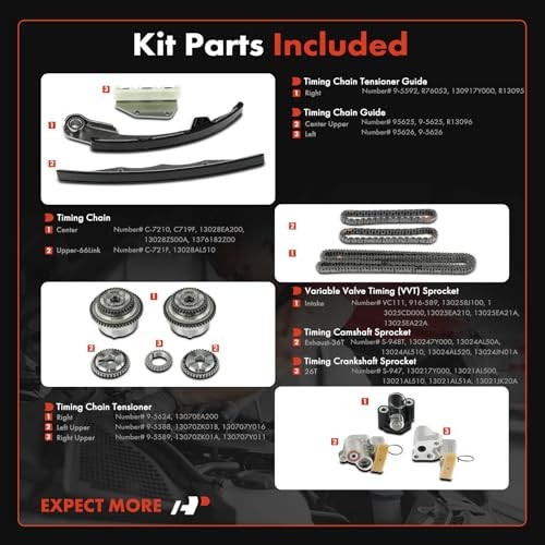 14PCS Engine Timing Chain Kit W/Sprocket & Tensioner & Guide Compatible with