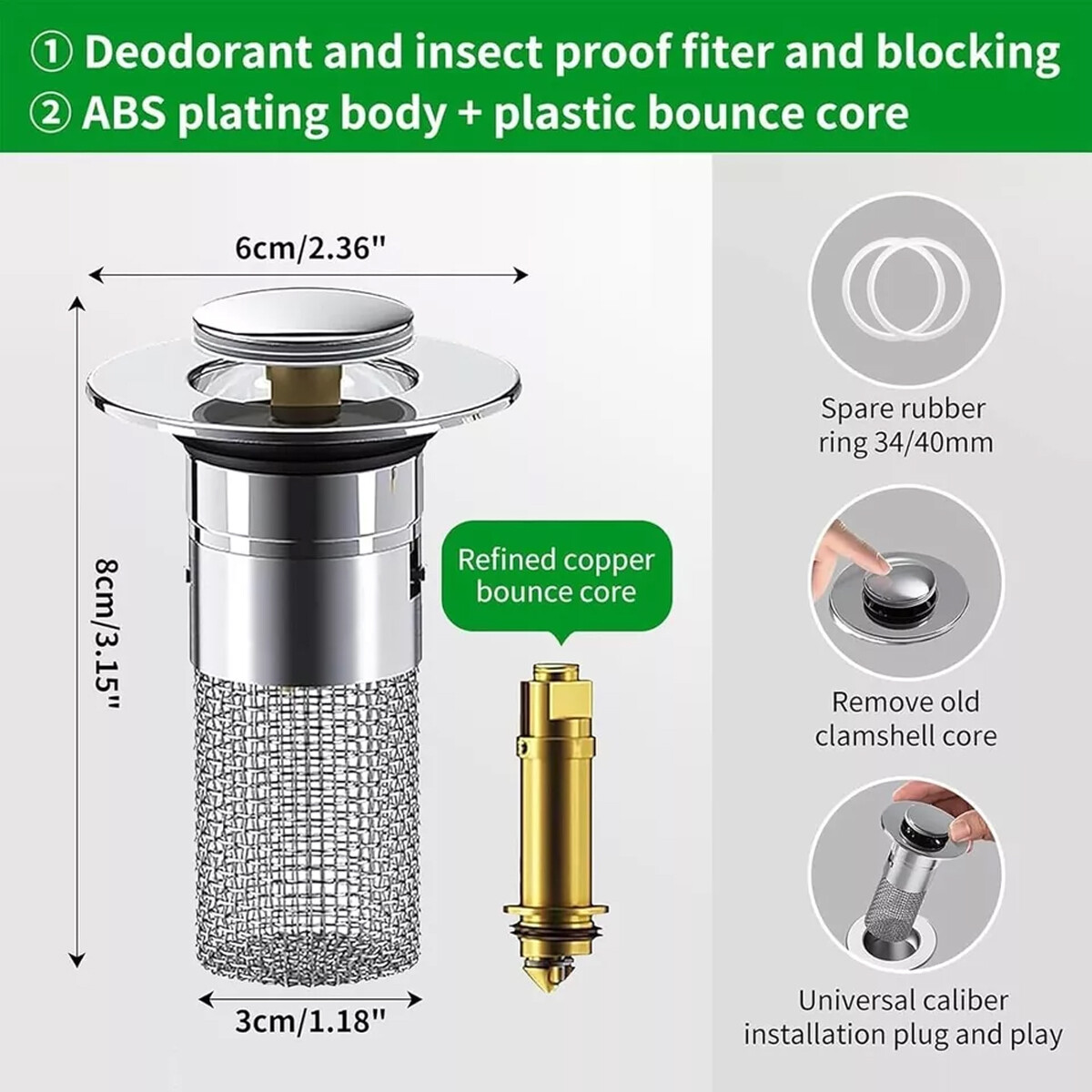 2 Pcs Bathroom Sink Stopper Hair Catcher Bathroom Pop Up Sink Drain Filter