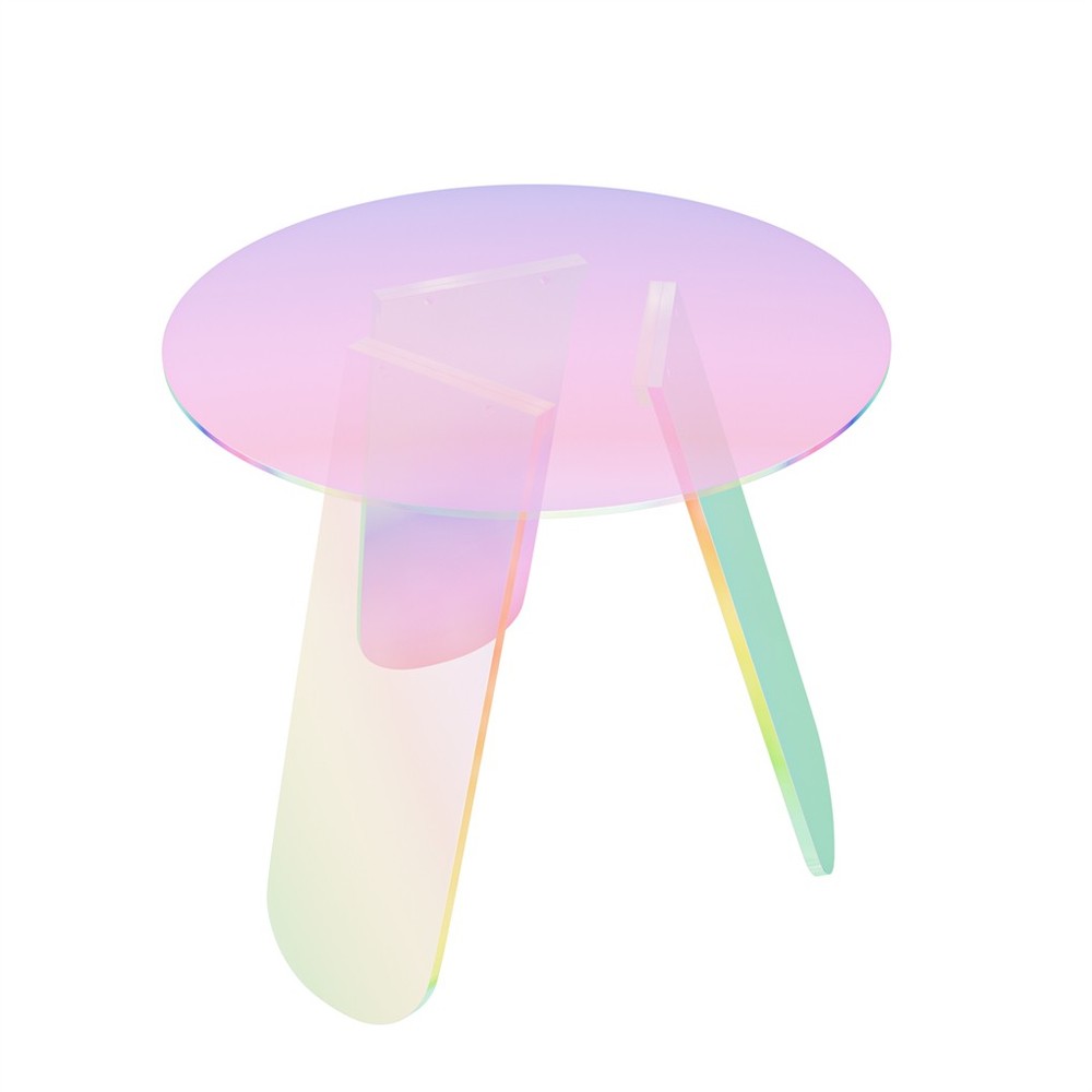 Round Iridescent Rainbow Coffee Table Acrylic Sofa Side End Table Triangle Legs