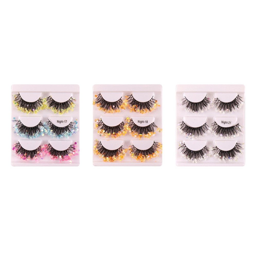 3 Pairs Luminous Sequin False Eyelashes 3D Decorative Fun Eyelashes False Lashes