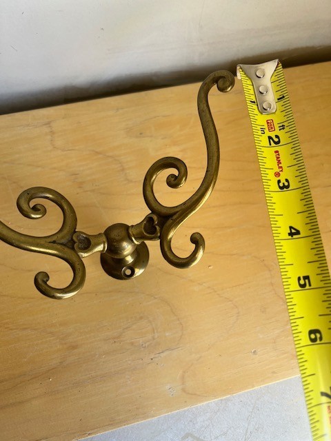 Solid Brass Double Coat Hook - Ornate Design 8” Wide