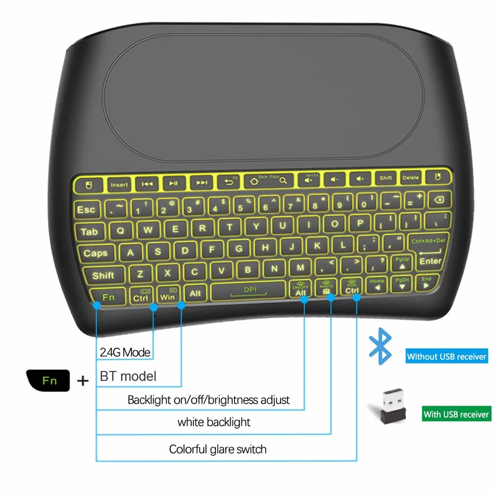 D8 Mini Bluetooth Keyboard, Rechargeable Wireless with Touchpad, Backlit Hand...