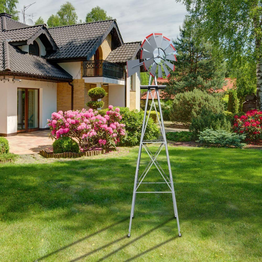 VINGLI 8FT Ornamental Windmill Weather Vane Heavy Duty 4-Leg Design Grey