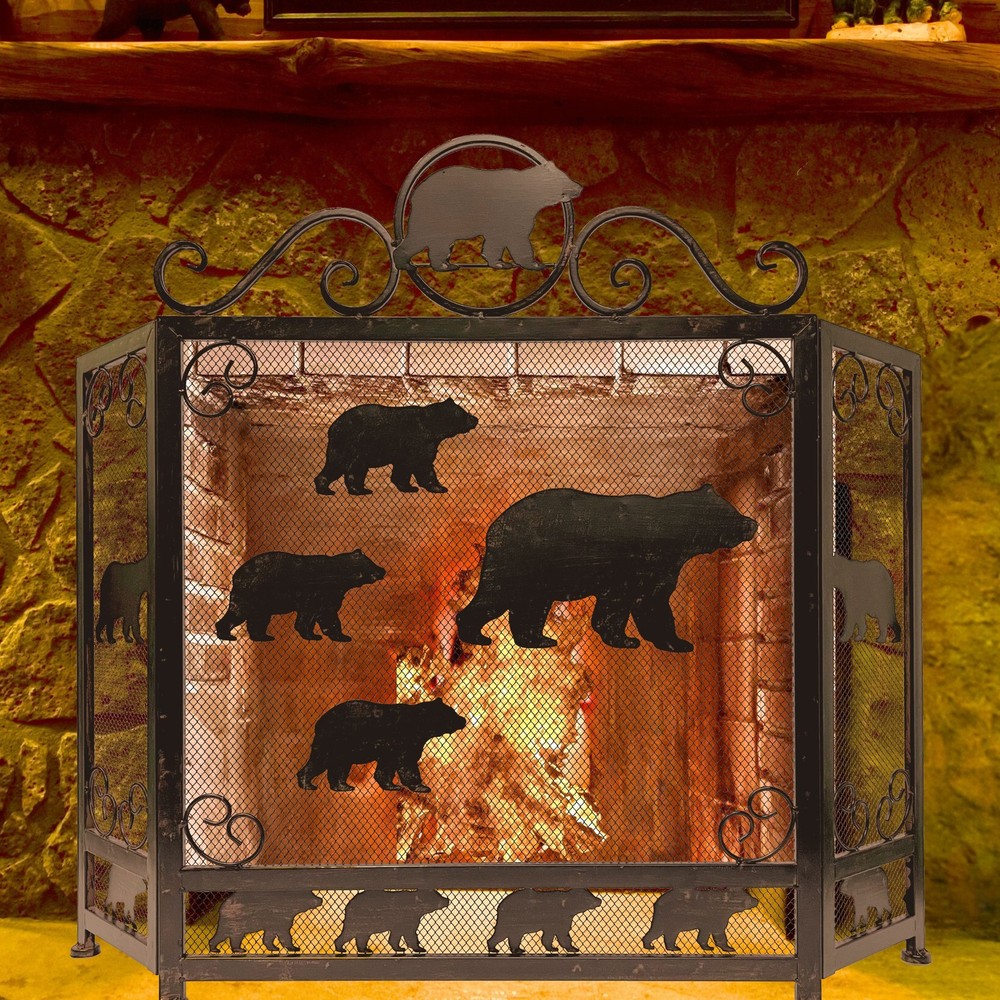 3-Panel Fireplace Screen with Sloth of Bears Design