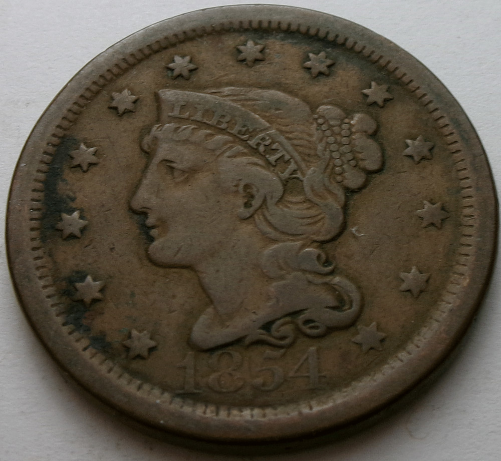 1854 Braided Hair Large Cent