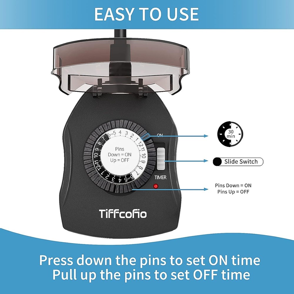 1 Pack Outdoor Timer Outlet, 24 Hour Mechanical Timer for Pool Pump, 15A