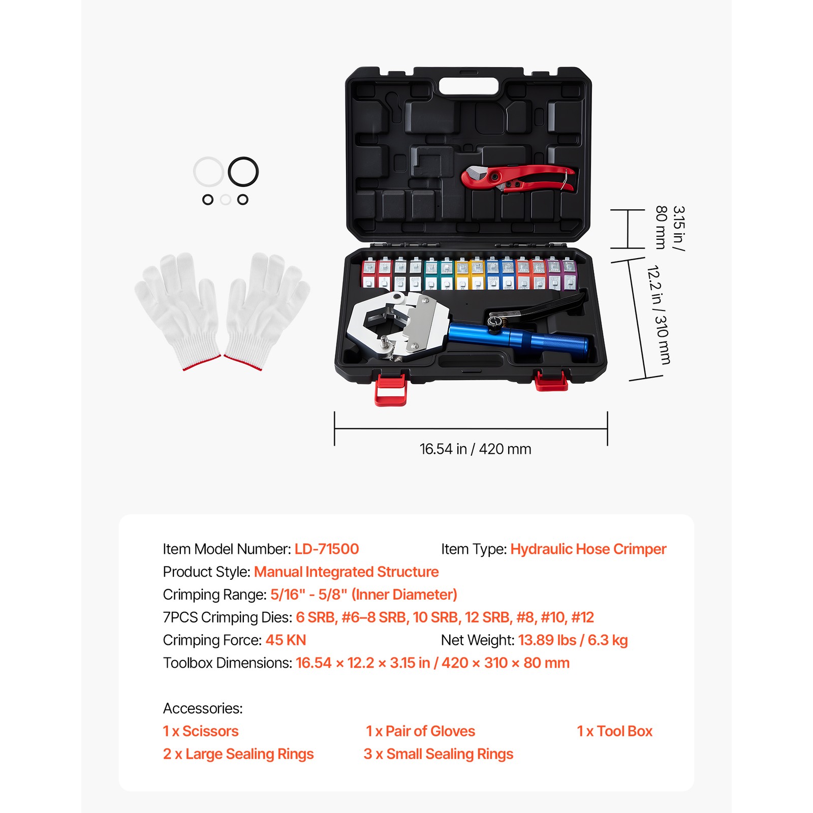 Uimoso Hydraulic Hose Crimper Manual Tool with 7 Interchangeable Dies