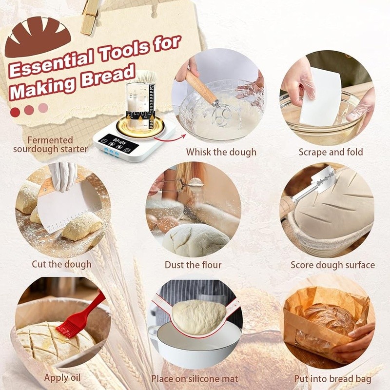 Complete Sourdough Bread Baking Kit W/ Proofing Baskets Starter Warmer Tools New