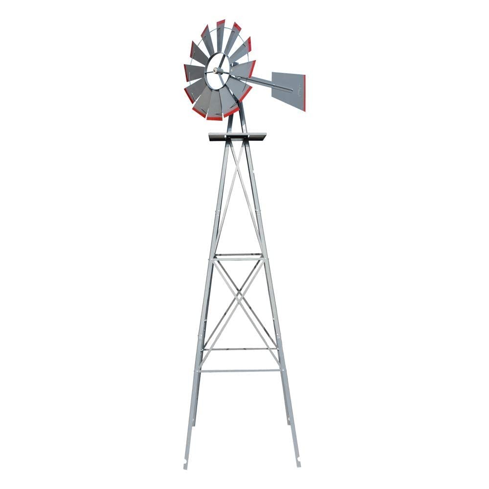 VINGLI 8FT Ornamental Windmill Weather Vane Heavy Duty 4-Leg Design Grey