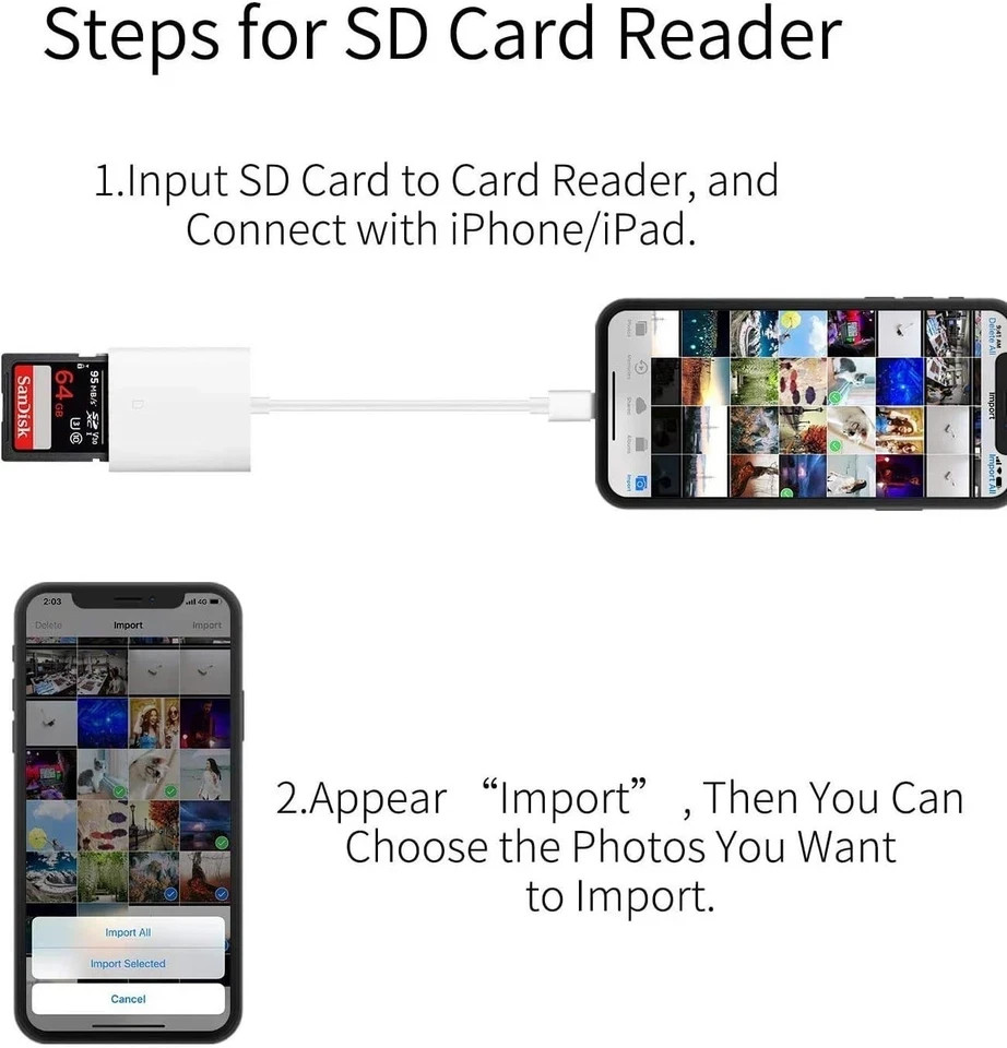 Apple Mfi Certified Lightning to SD Card Camera Reader for Iphone Ipad, Memory
