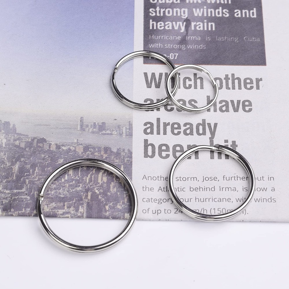 40 Pack Silver Key Ring Keychain Assorted in 4 Sizes Metal Round Split Key Chain