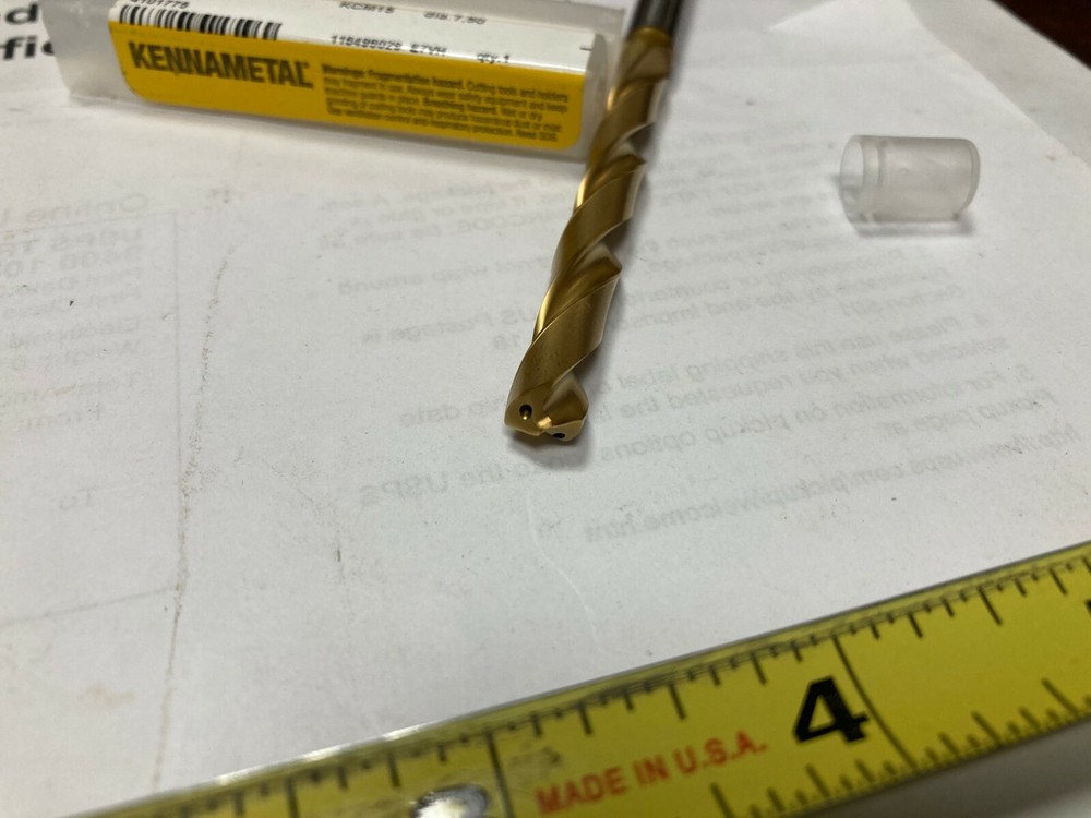 Kennametal 4101775, 7.5mm, 135° Point, Solid Carbide Coolant Taper Drill