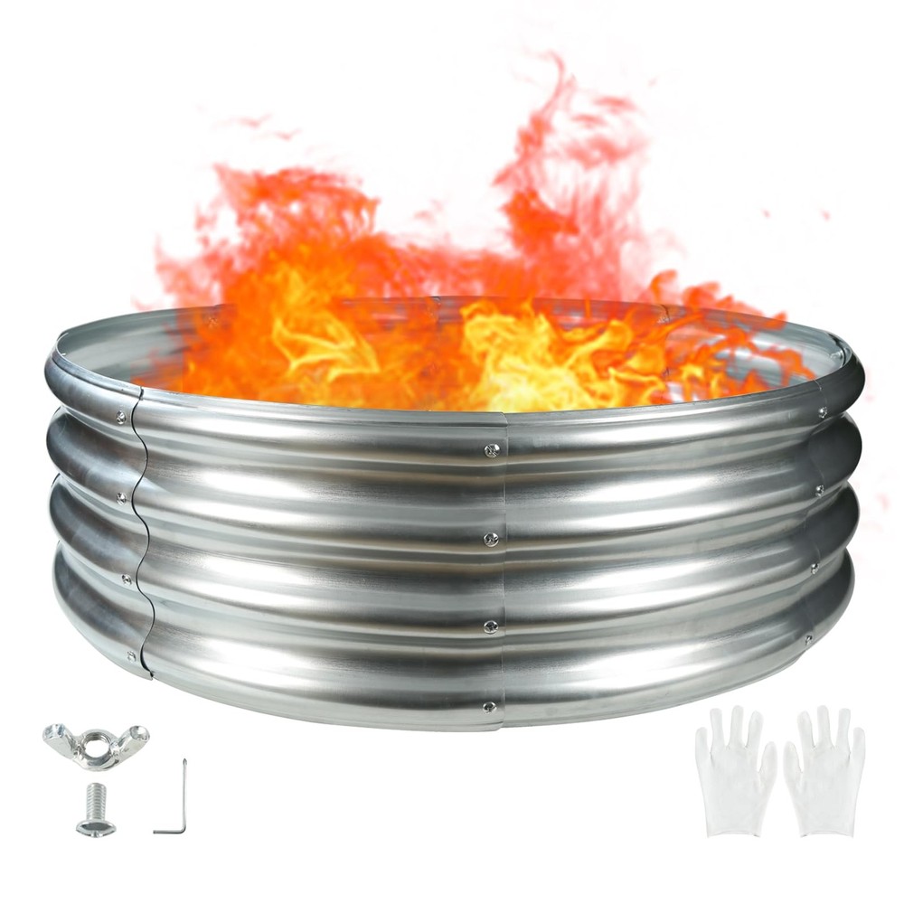3FT Diameter Camp Fire Ring Pit, Large Round Galvanized Steel Fire Pit, Heavy...