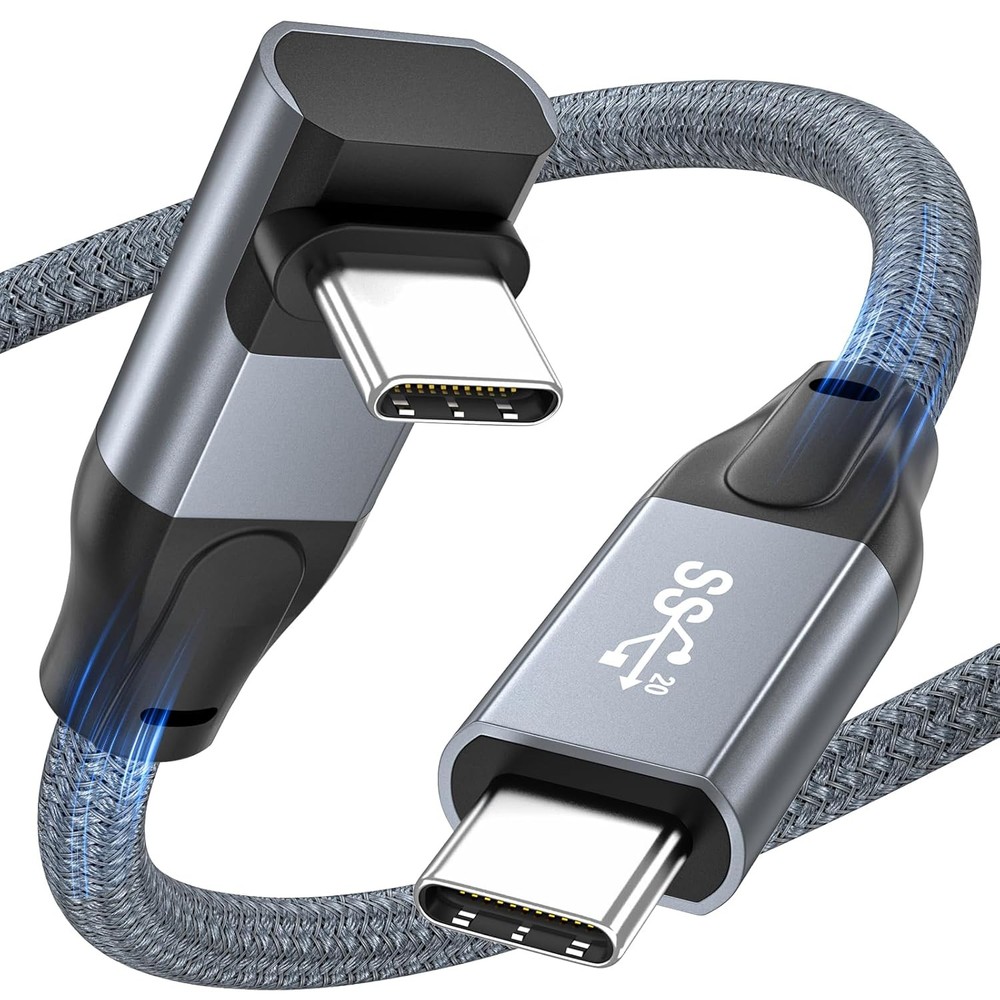 USB C to C Cable Right Angle 20Gbps Data Transfer 1.64 FT/Nylon Braided