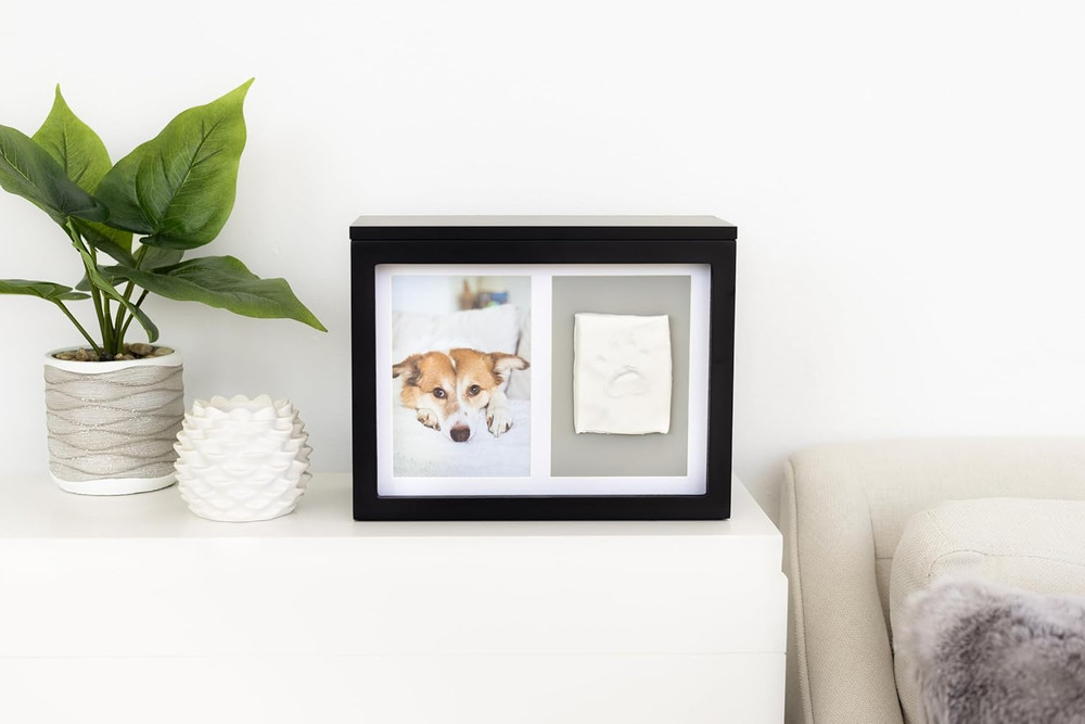 Pet Memory Box & Urn – Solid Wood, Black Finish, Personalized Keepsake with Clay
