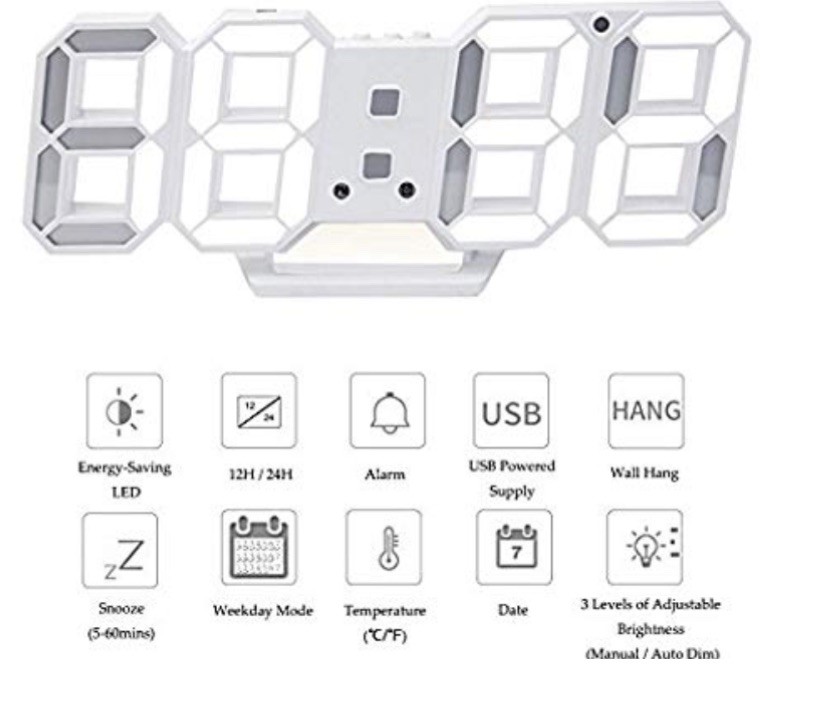 Amisofia 3D LED Digital Alarm Clock Multi-Function Electronic Wall Alarm Clock