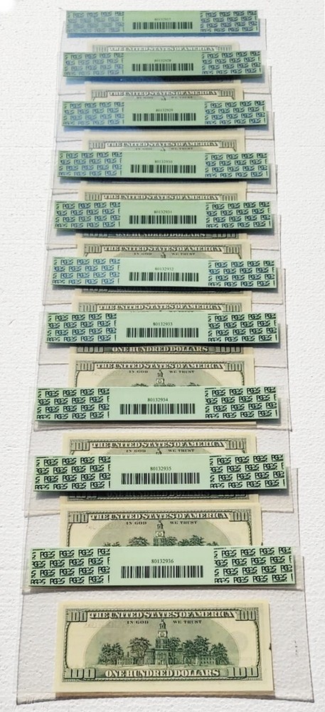 (10) 2001 $100 Consecutive FERDERAL RESERVE ERROR NOTE ♚BLACK INK STAIN♚ PCGS 58