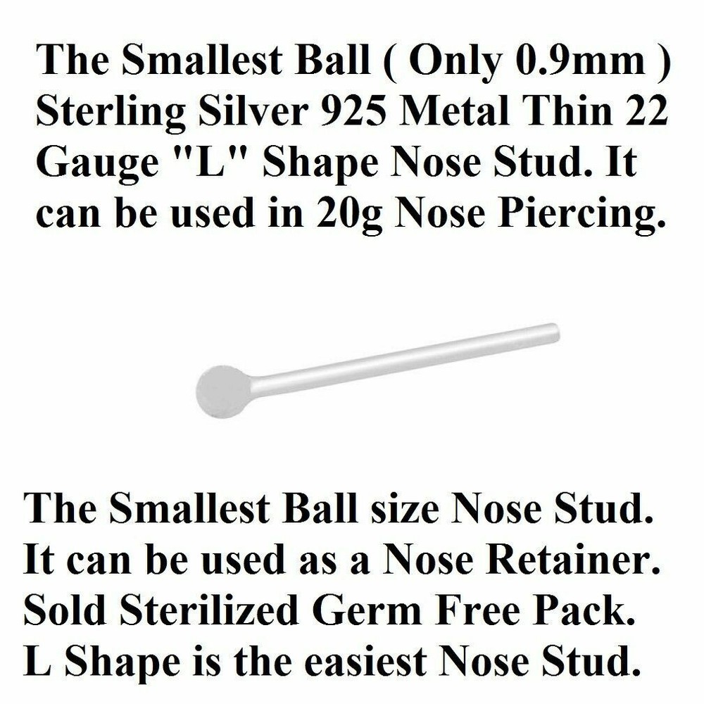 TINY TINY TINY (Only0.9mm) SMALLEST BALL 22g Sterilized Nose "L" Stud.
