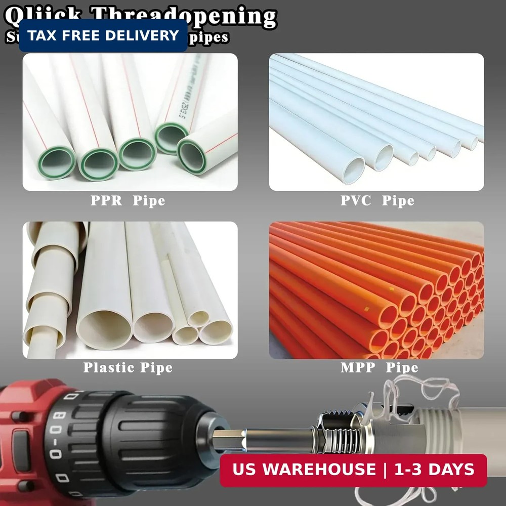 3Pcs PVC Pipe Threader Tool Kit, 1/2 3/4 1 NPT Pipe Threading Tool with Drill Bi