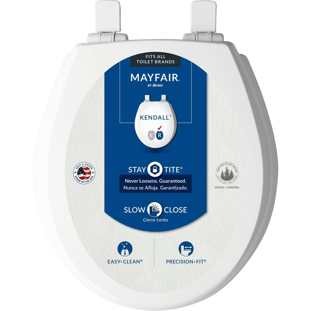 Mayfair by Bemis Round Wood Toilet Seat Whisper-Close Hinge Stay-Tite Fastening