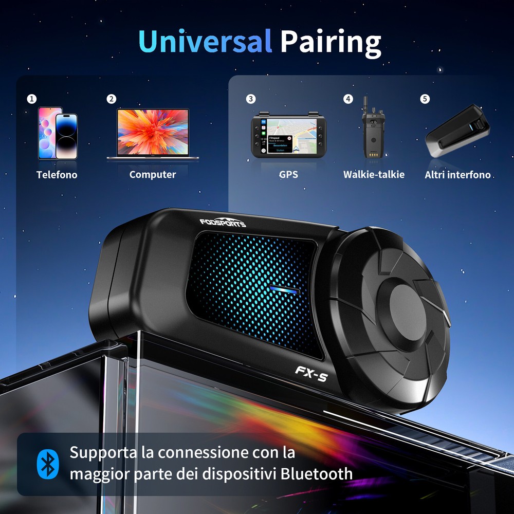 FX-S Motorcycle Intercom Helmet Bluetooth Headset 2-way 1000m Communication