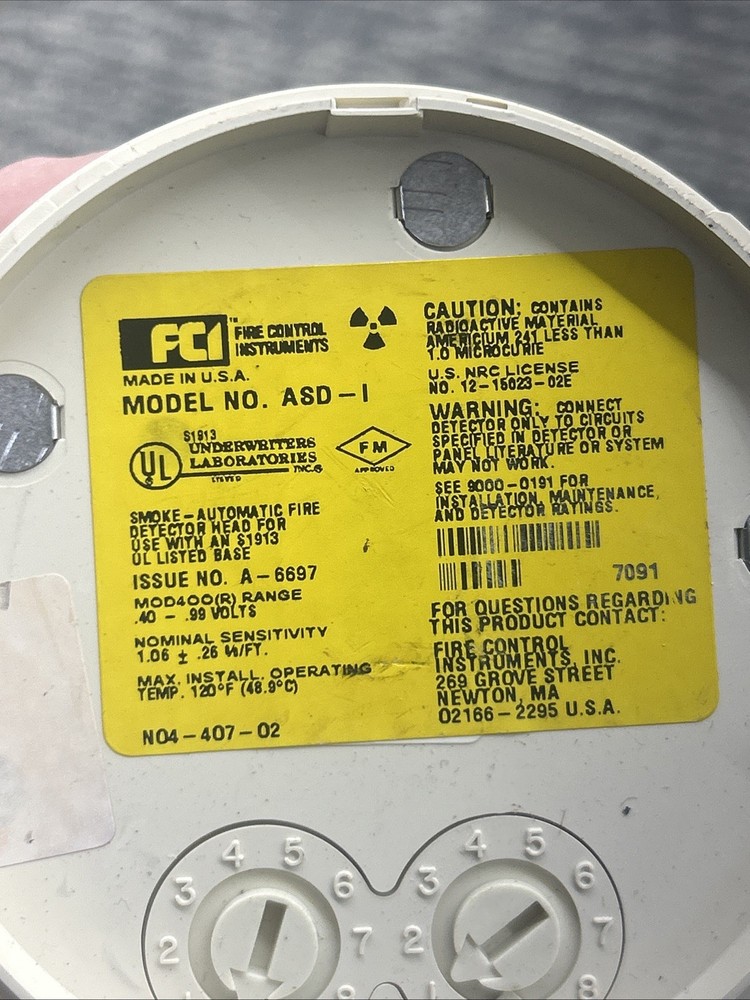 FCI ASD-I Smoke Detector Automatic Fire Detector Head Alarm 20873