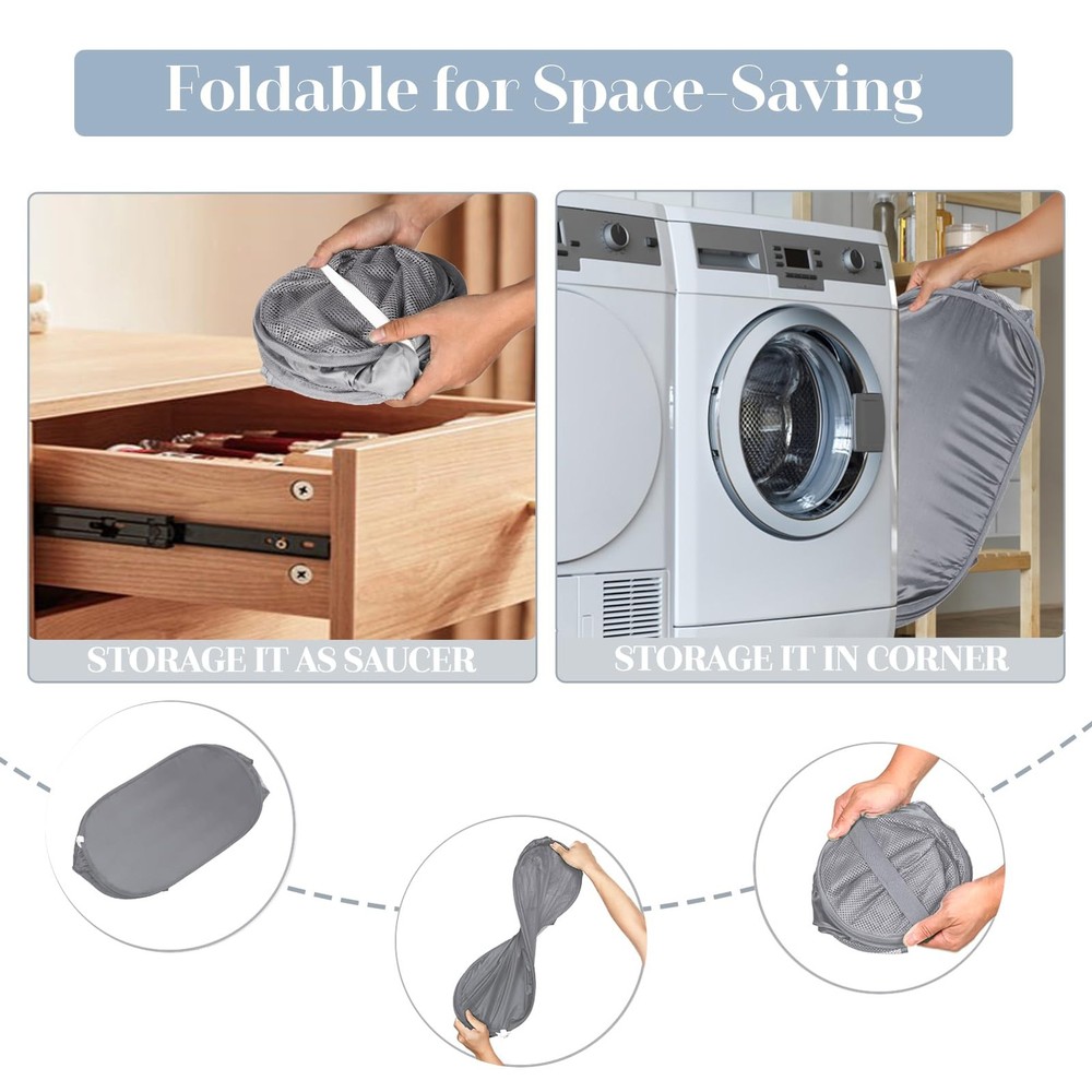 Durable Collapsible Laundry Baskets, Mesh Pop Up Laundry Hamper with Side Poc...