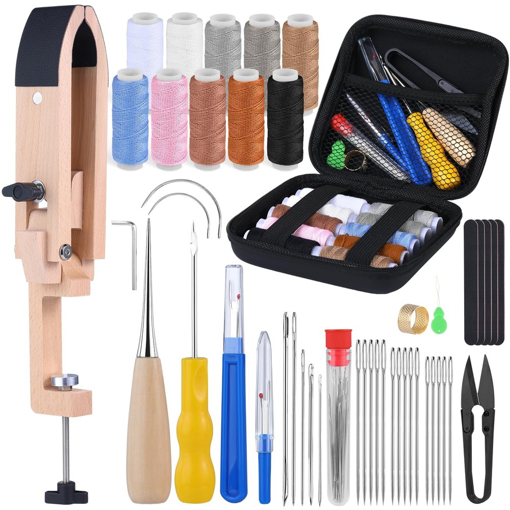 Yizzvb Leather Stitching Pony Table Lacing Desktop with Hand Sewing Kit